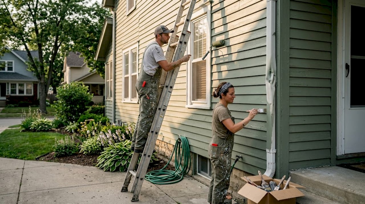 Painters working on Illinois home exterior upgrade