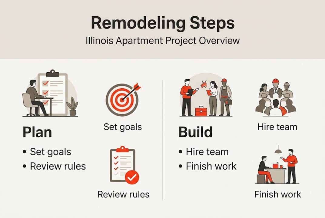 Infographic showing Illinois remodel step overview