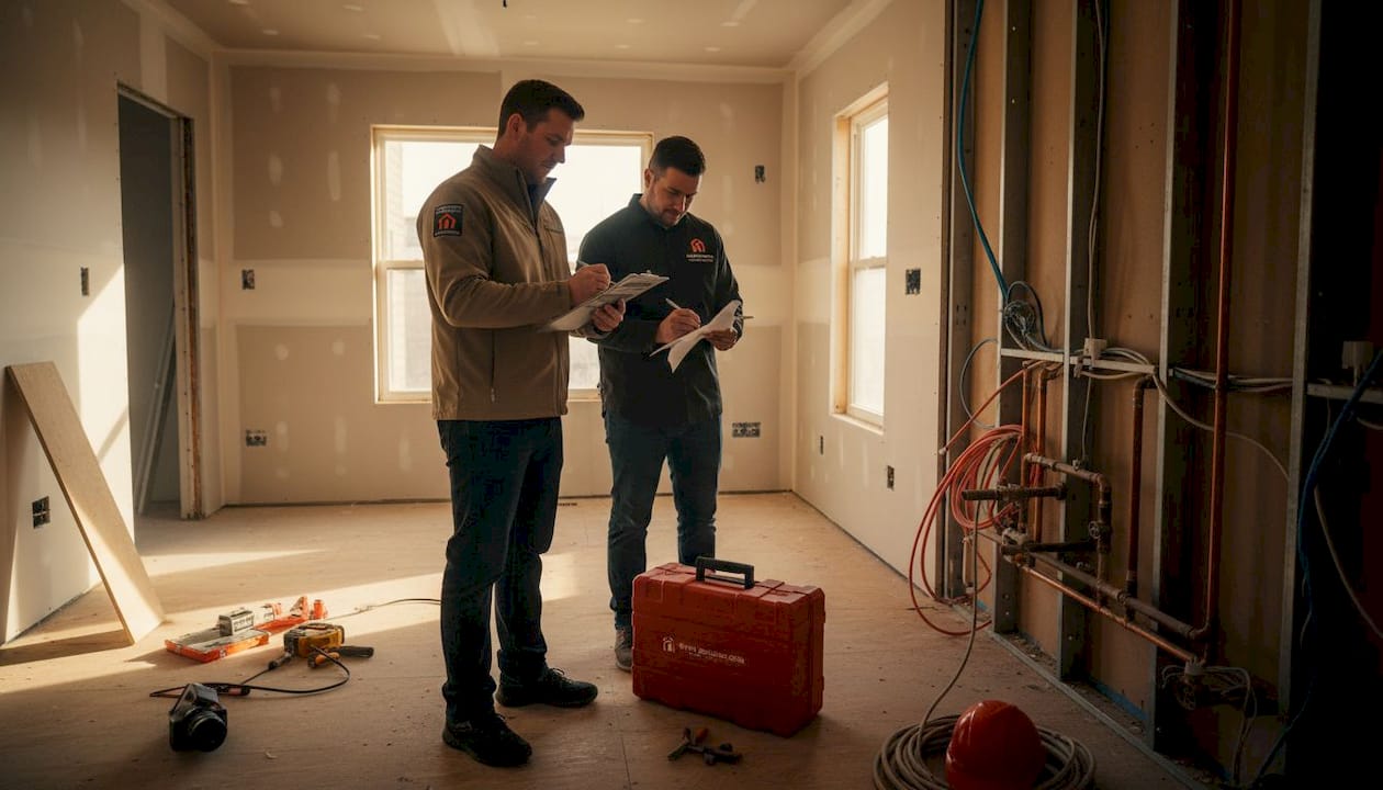 City inspector checks construction progress