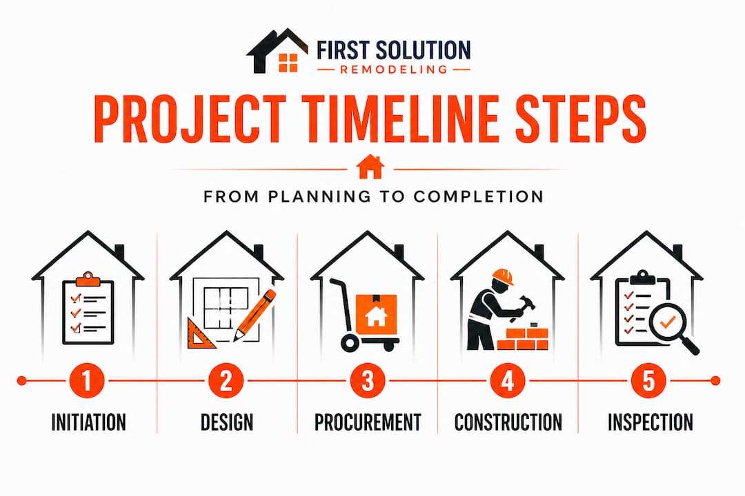 Infographic with construction timeline steps