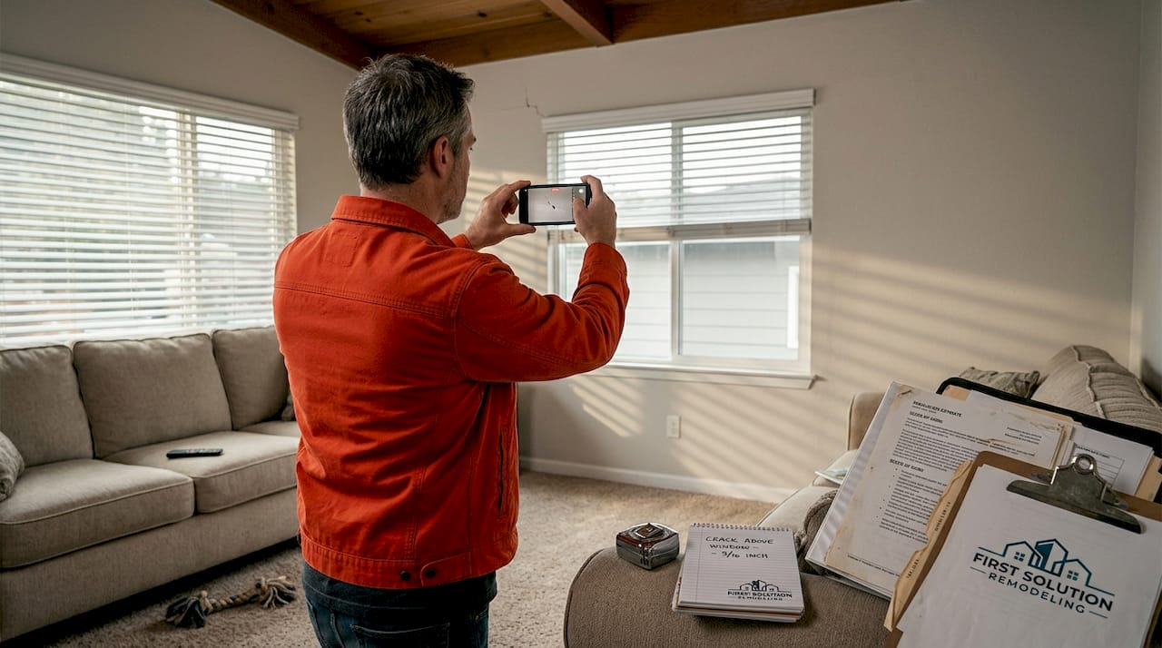 Homeowner filming defect after renovation
