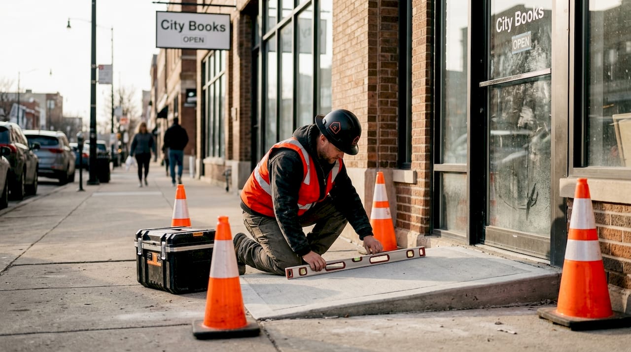 Worker checks ramp during accessibility upgrade