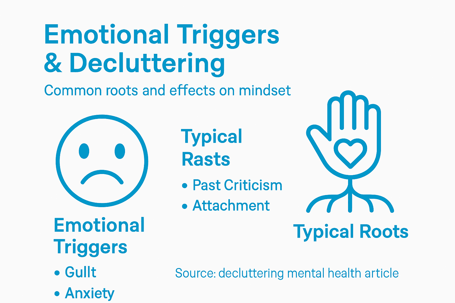 decluttering mental health tips - Infographic emotional triggers and decluttering impacts