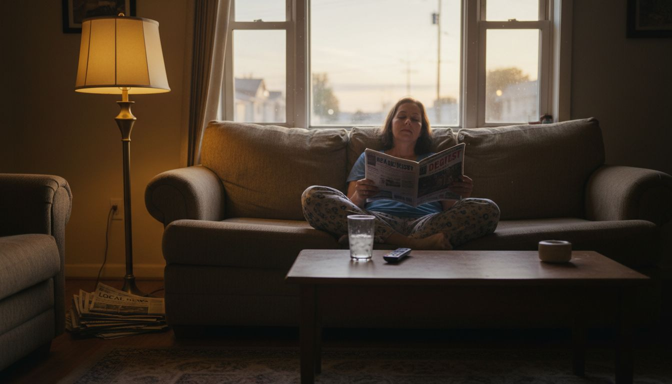 Woman experiencing hot flashes relaxing at home