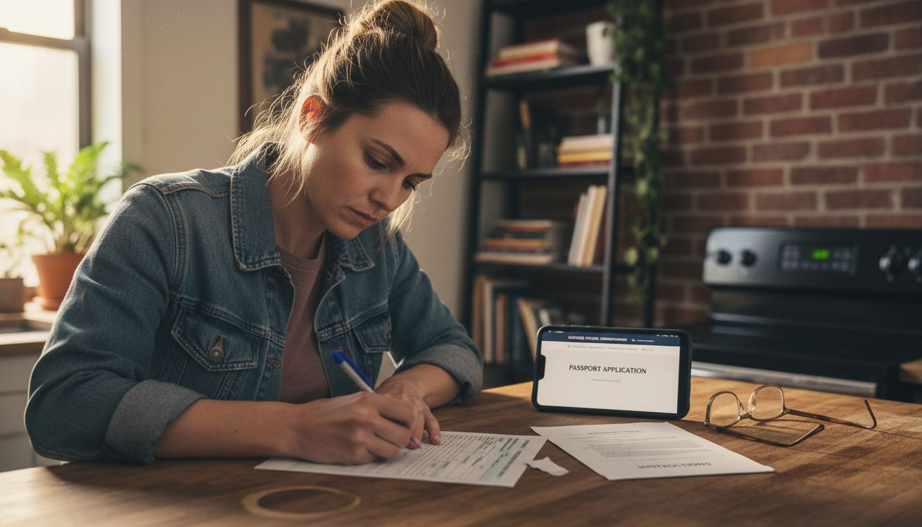 Woman completing passport visa application