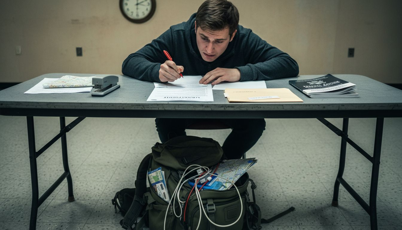 Traveler reviewing passport application documents