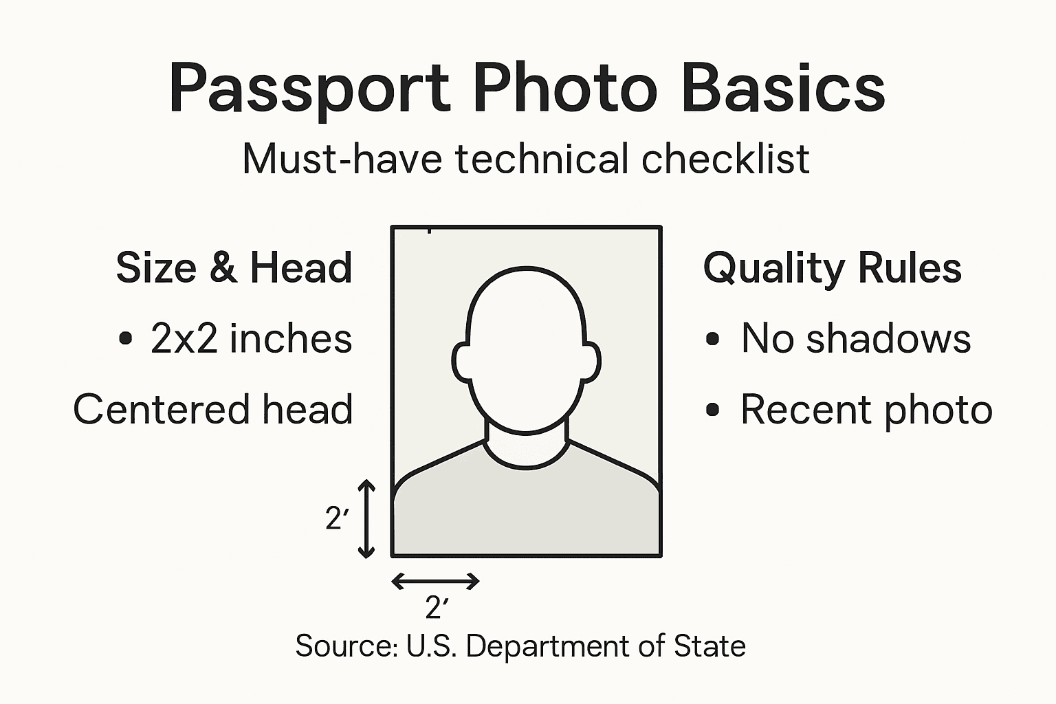Infographic of passport photo checklist basics