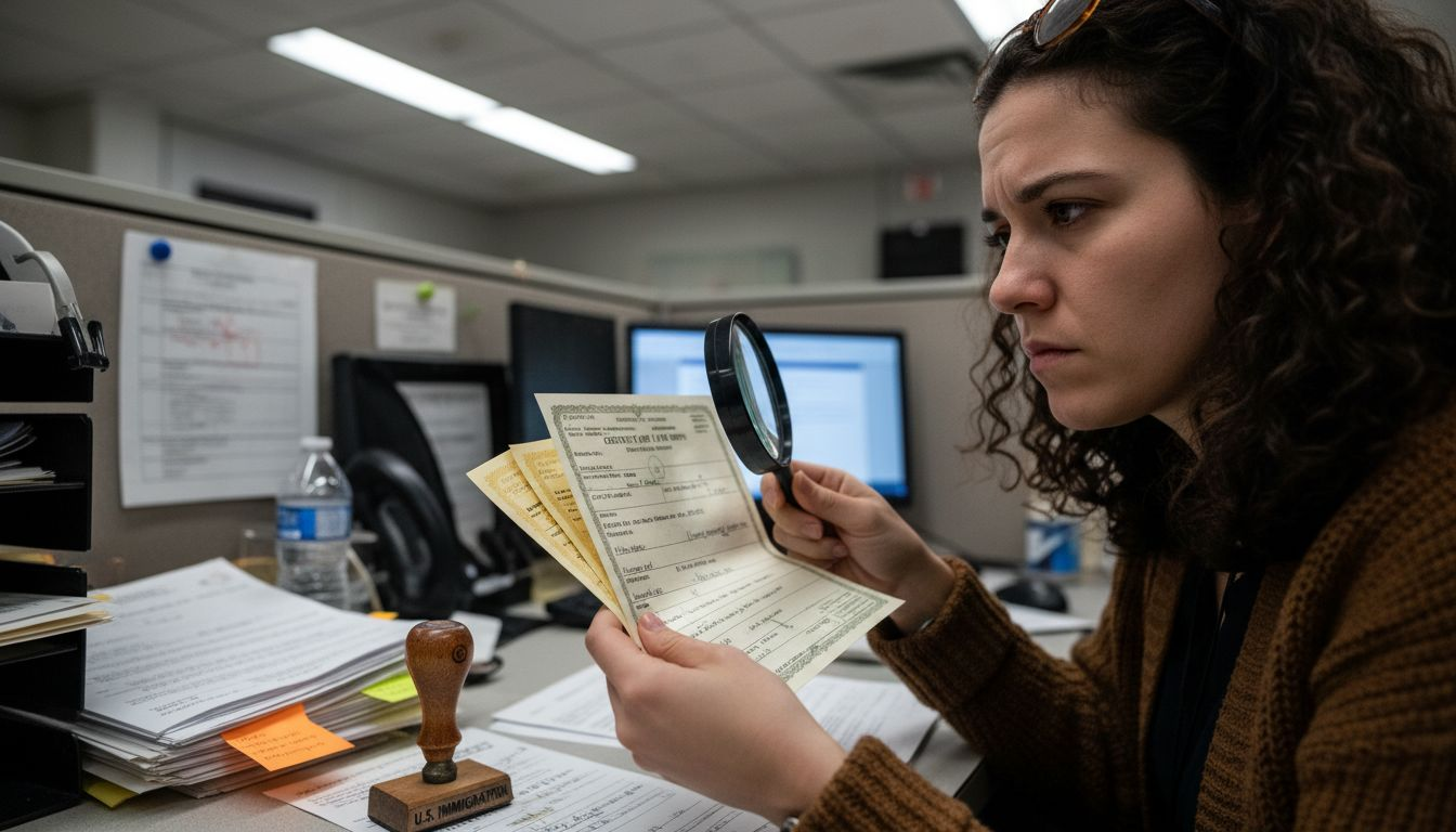 Officer verifying passport application documents