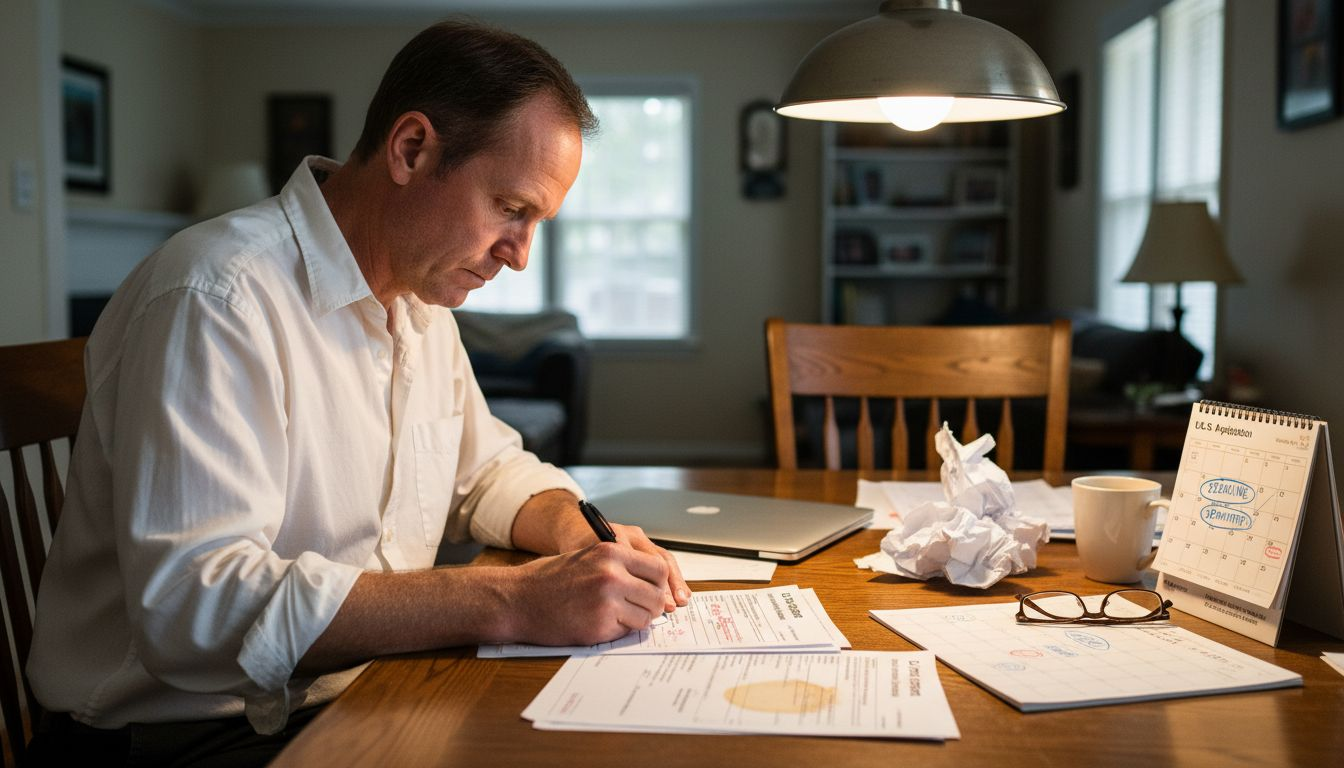 Man completing official government paperwork