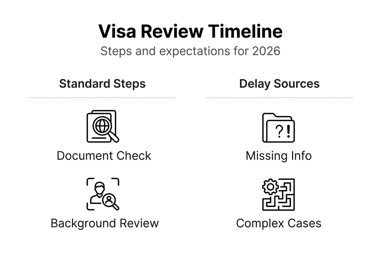 Infographic explaining visa review timeline and delays