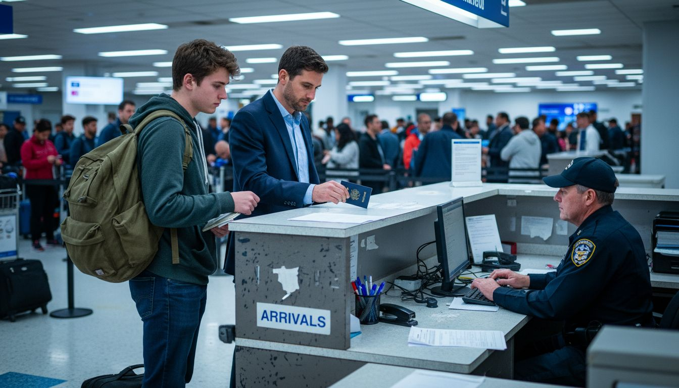 Student and traveler at U.S. immigration desk