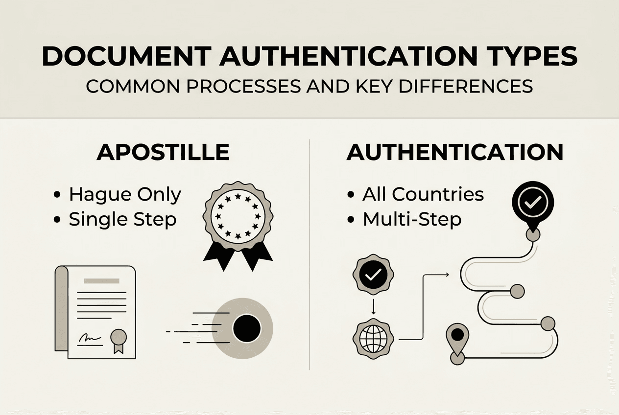 Infographic comparing apostille and authentication types