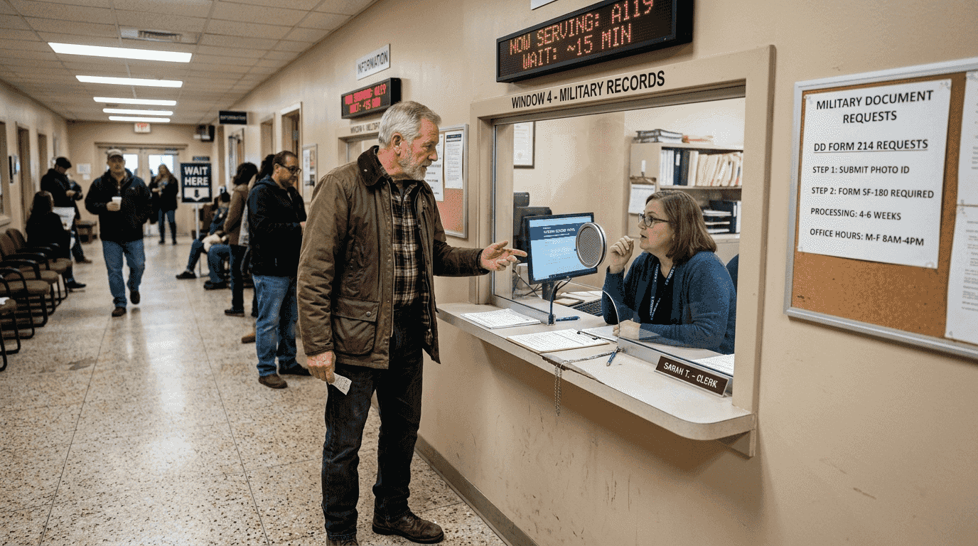 Veteran requests DD214 at records office window