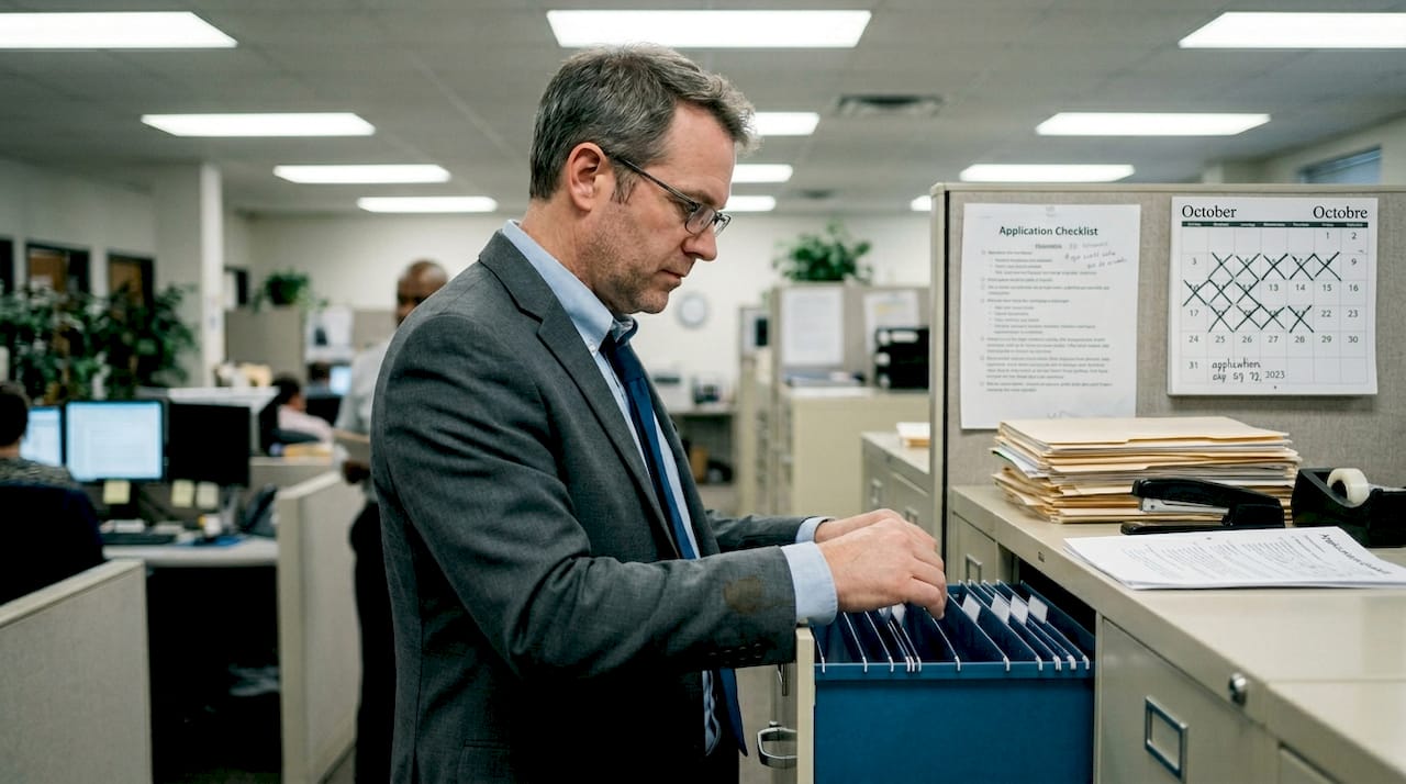 Applicant organizing documents for submission