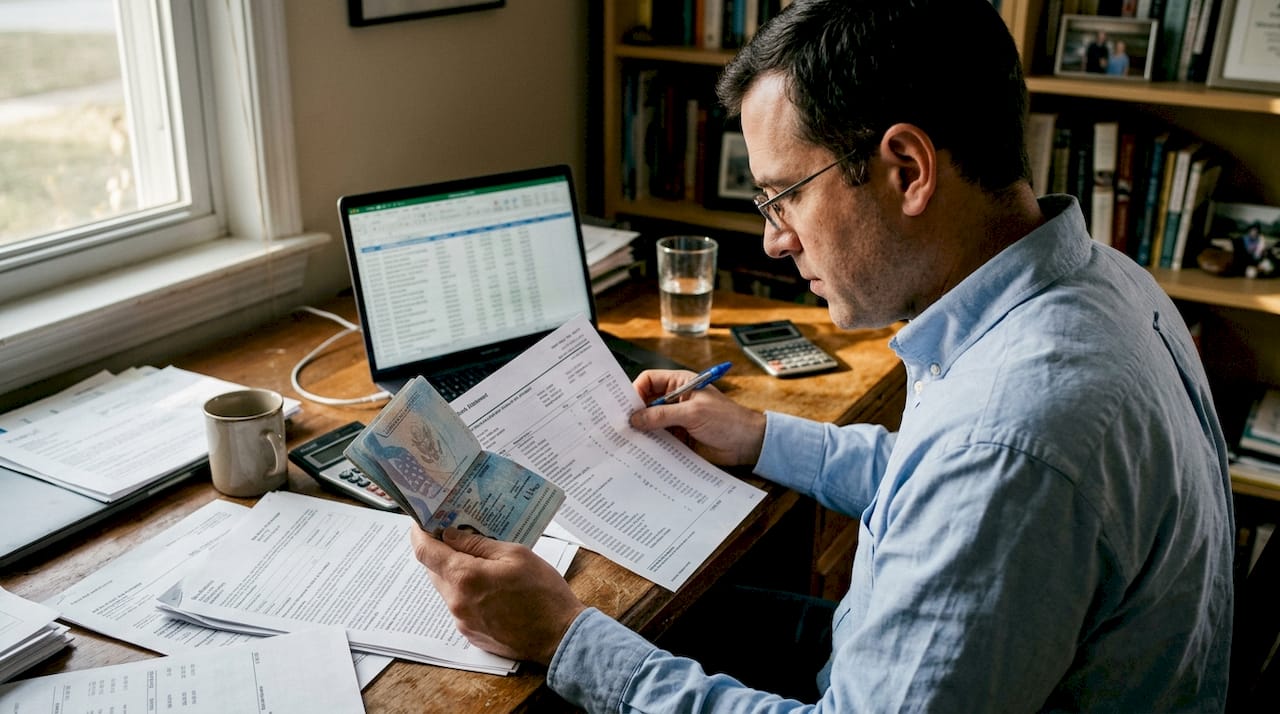 Man verifying documents for visa application