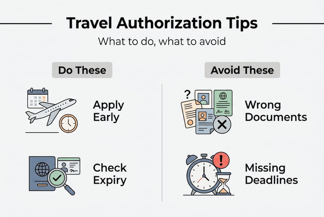 Infographic of travel authorization do’s and don’ts