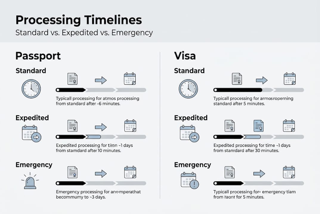 Infographic showing passport and visa processing timelines