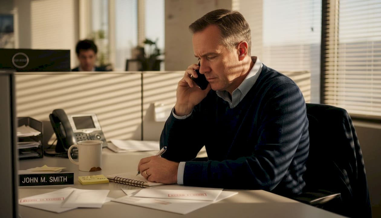 Man calling for help on urgent document issue