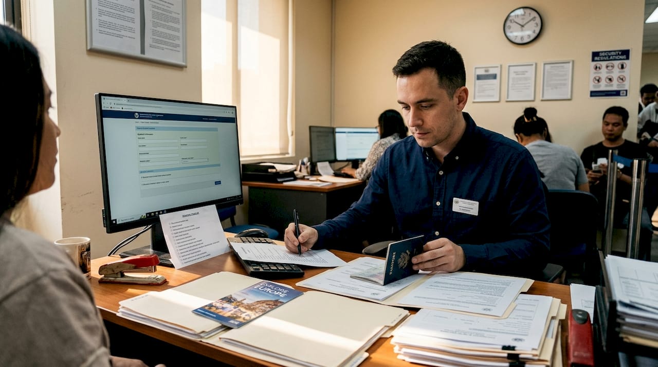 Visa specialist reviewing travel documents