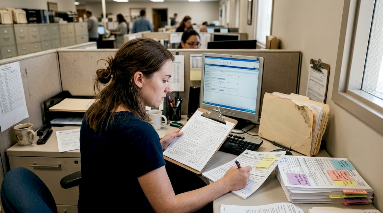 Admin reviewing military travel document checklist