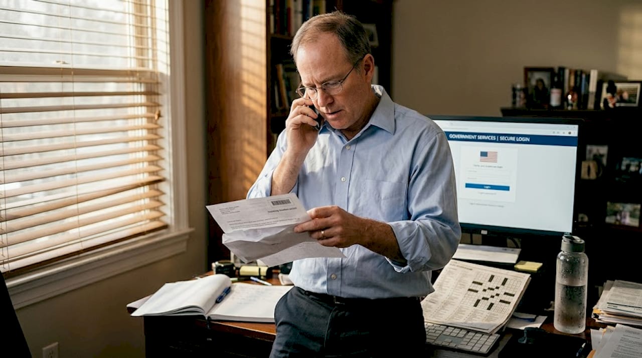Man referencing government document tracking number