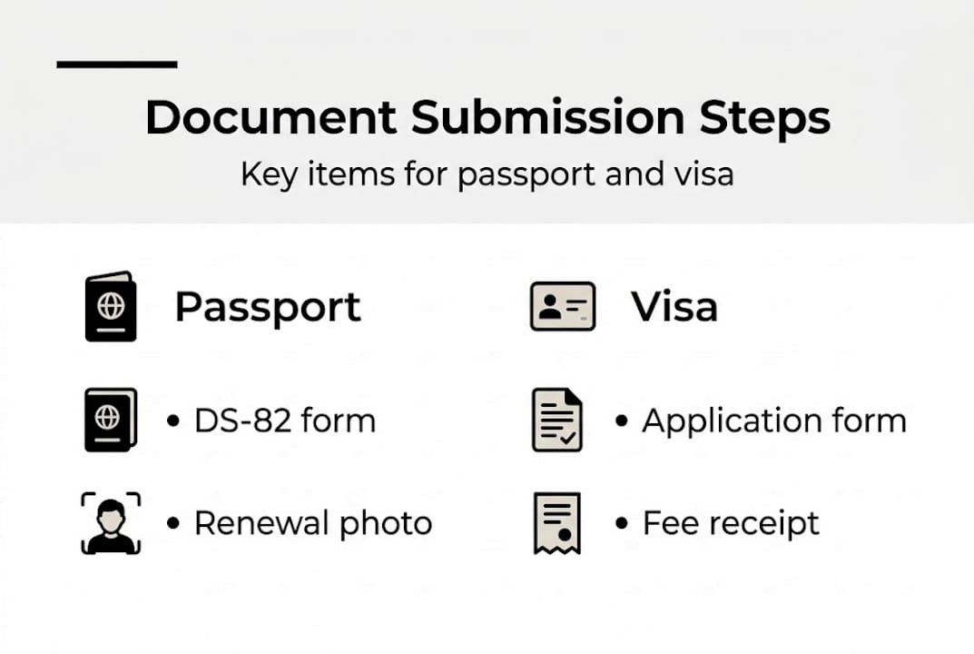 Infographic showing steps for passport and visa submission