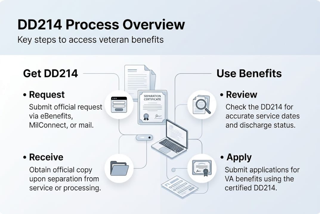 Infographic depicting DD214 process overview