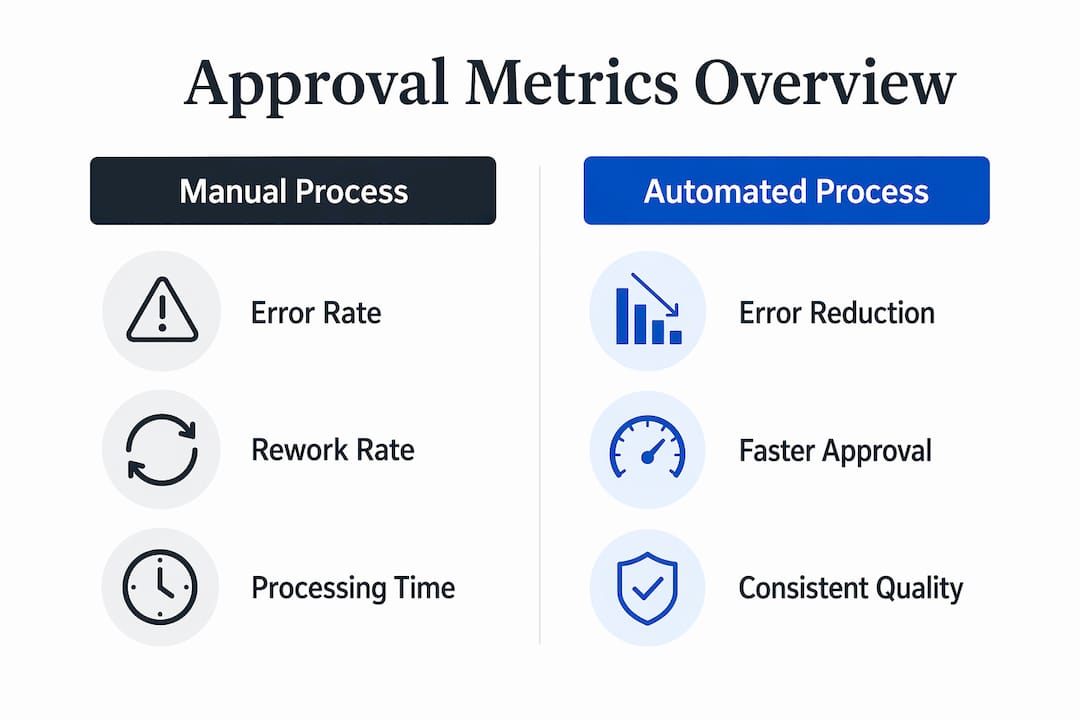 Infographic comparing manual and automated document approval metrics