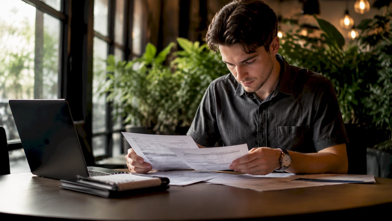 Hands working on digital document filing at coworking space