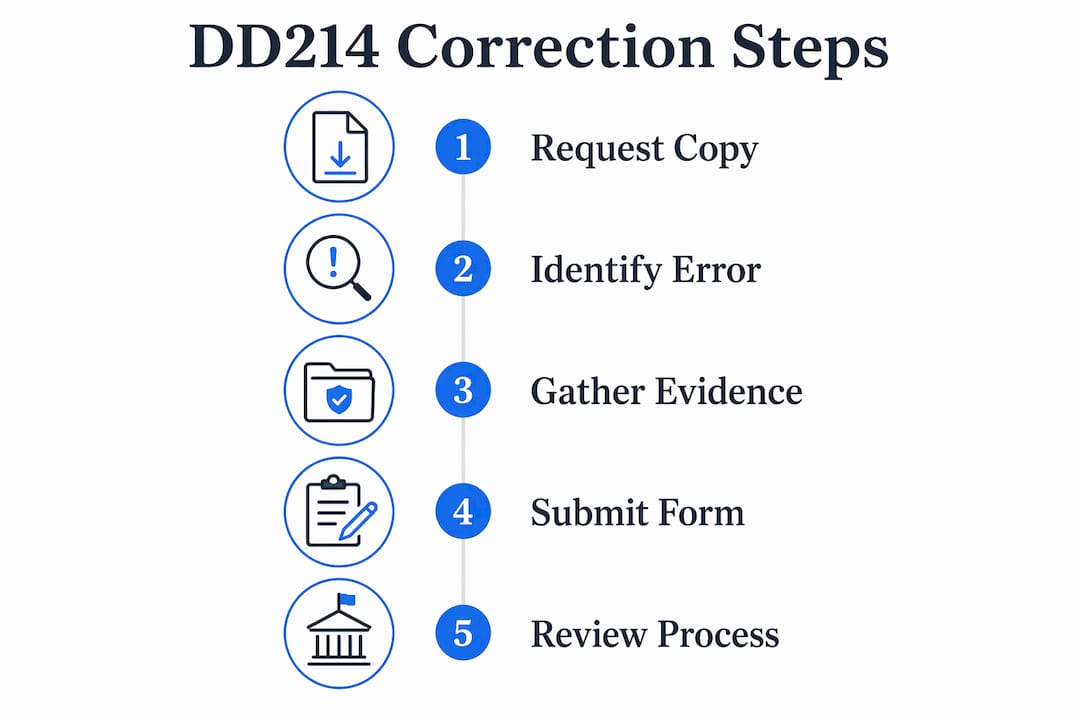 Infographic outlining steps to correct DD214 errors