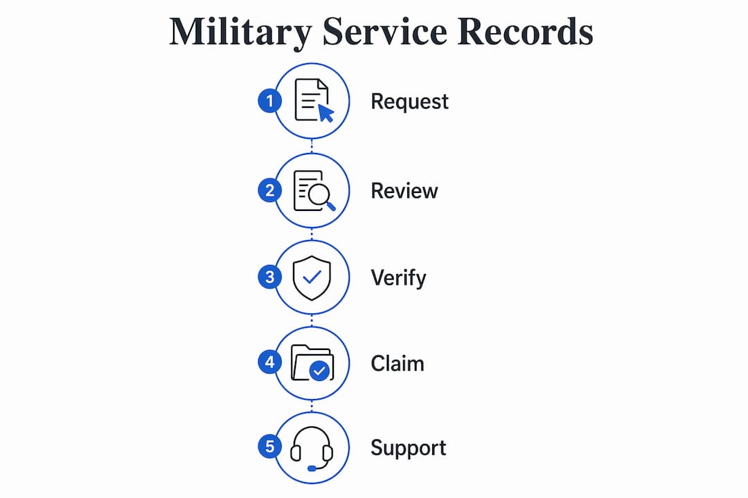Infographic illustrating military service record process steps