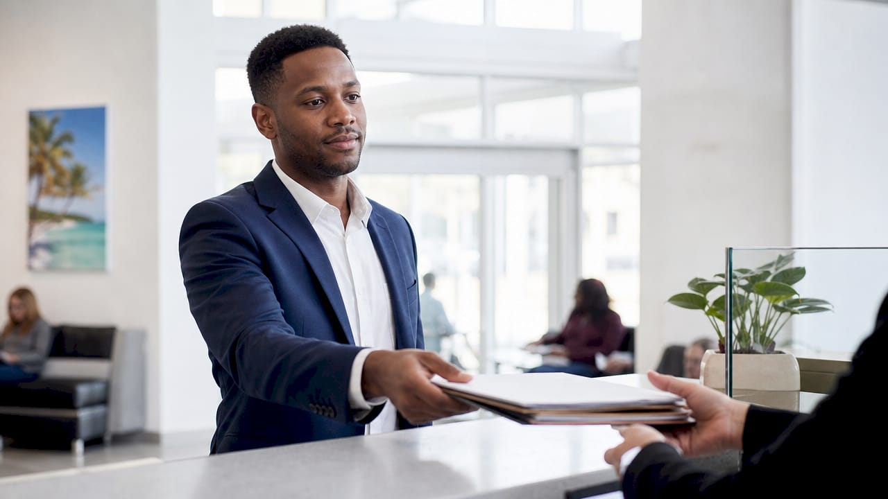 Man submitting passport name change documents