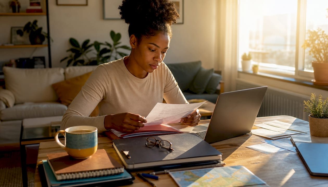 Woman organizing visa application documents