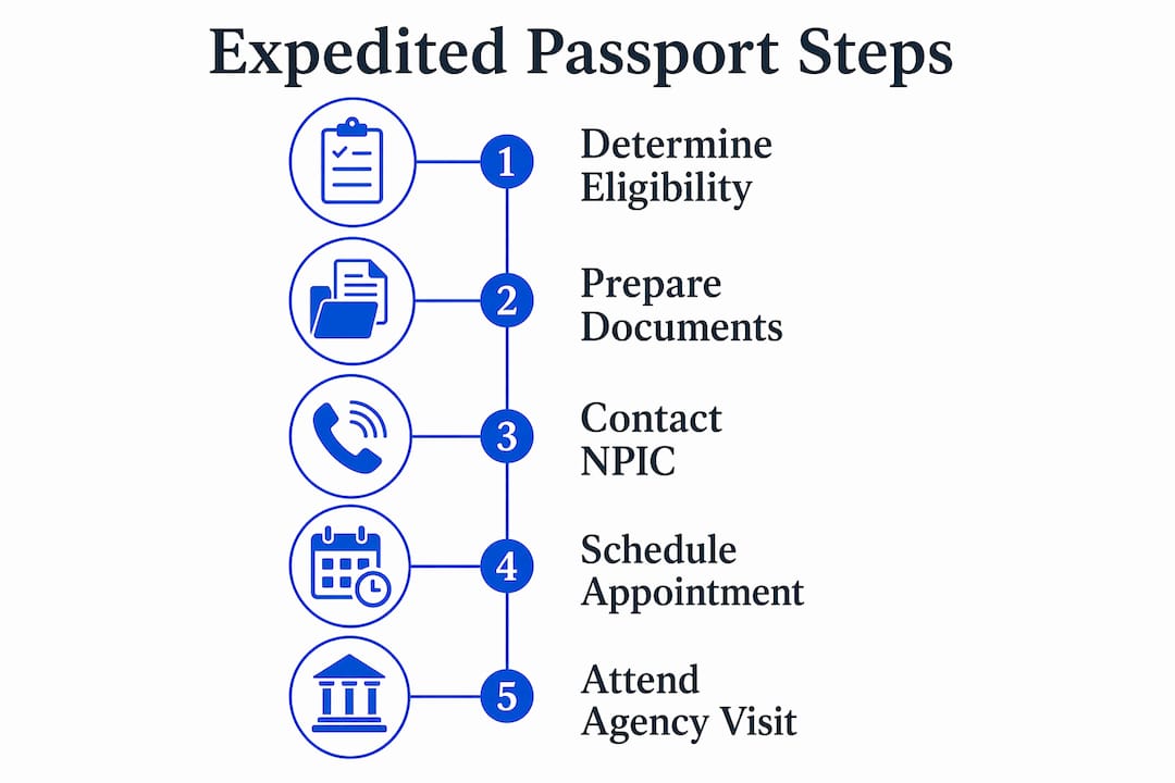 Infographic outlining expedited passport process steps