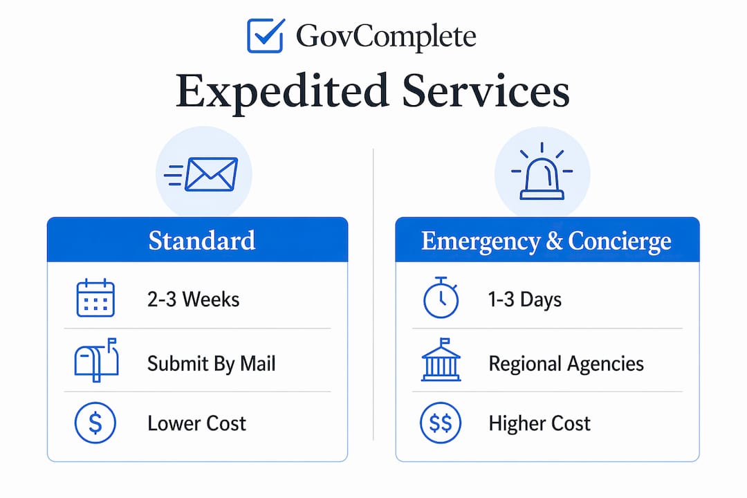 Infographic comparing expedited passport service types