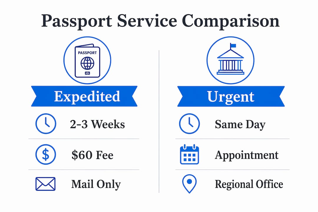 Infographic comparing expedited and urgent passport services