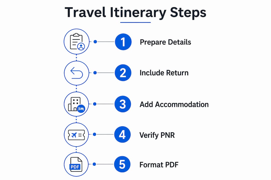 Infographic illustrating key steps to prepare travel itinerary