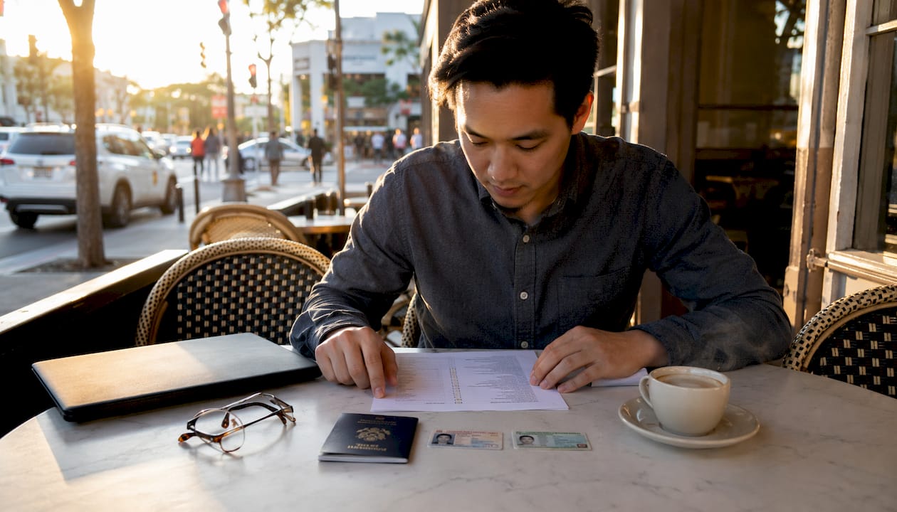 Man comparing U.S. travel identification documents