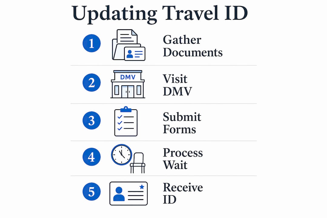 Infographic showing step-by-step travel ID update process