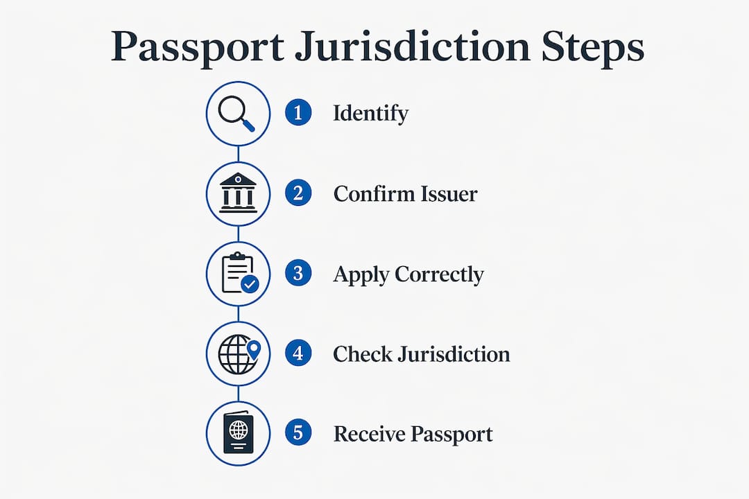 Infographic outlining passport jurisdiction steps
