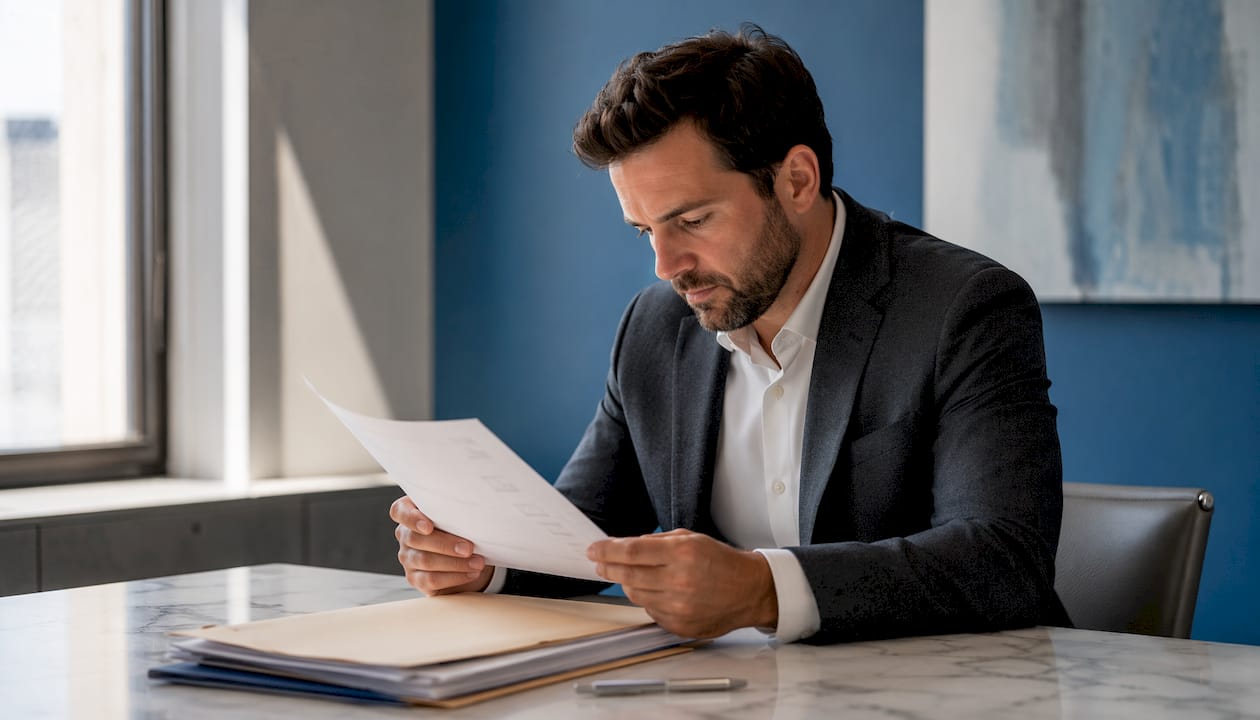 Hands holding visa application checklist in office