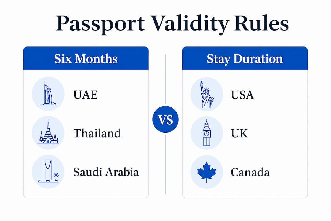Infographic comparing passport validity requirements by country