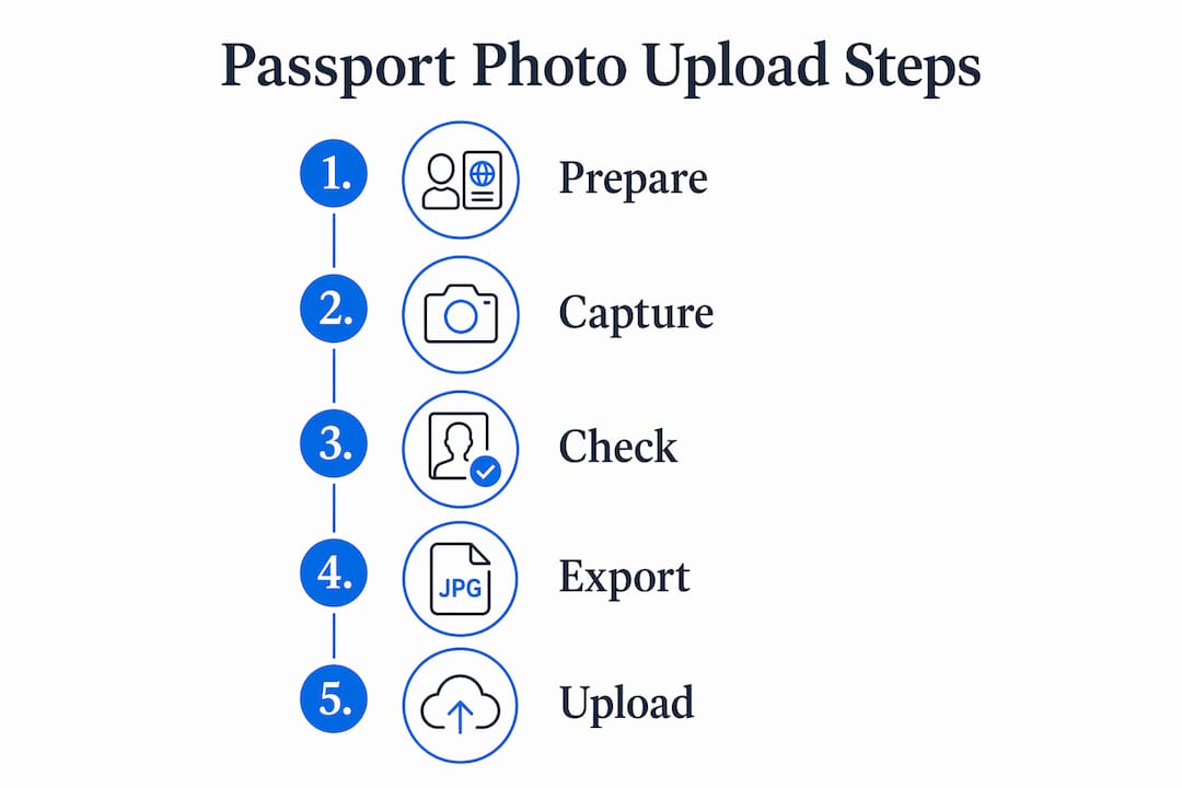 Infographic showing passport photo upload steps