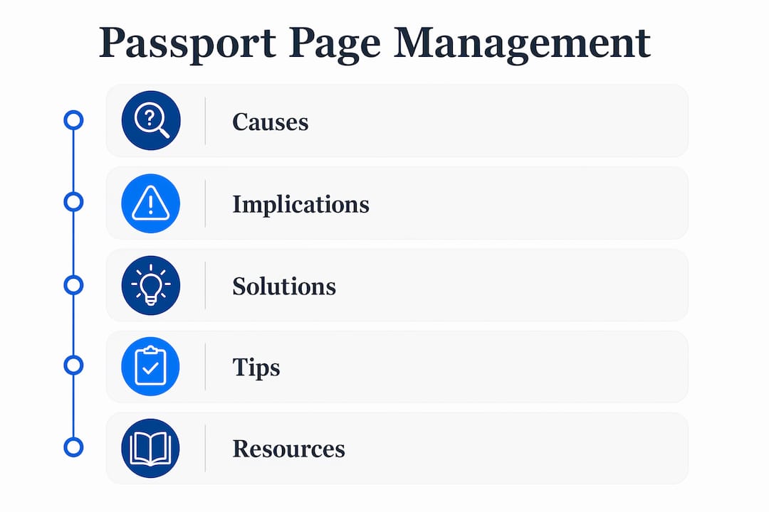 Infographic showing passport page usage causes and solutions