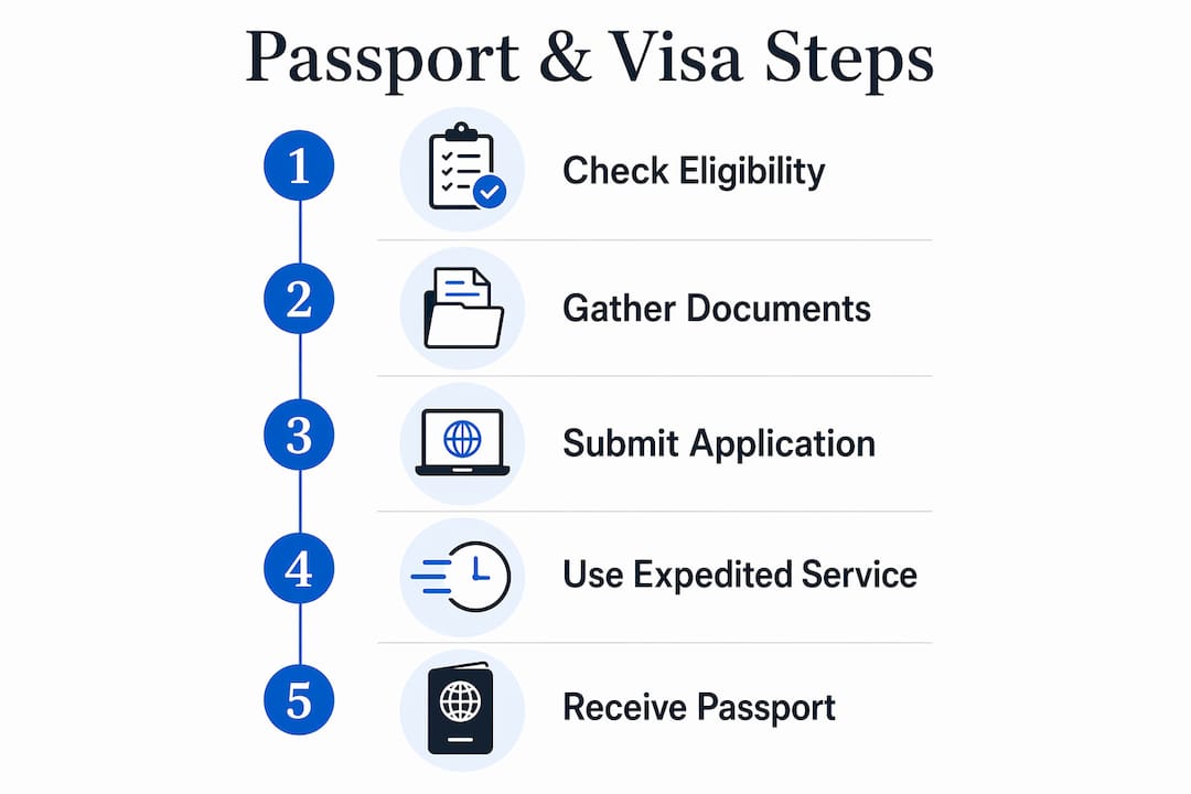 Infographic showing steps for passport and visa help