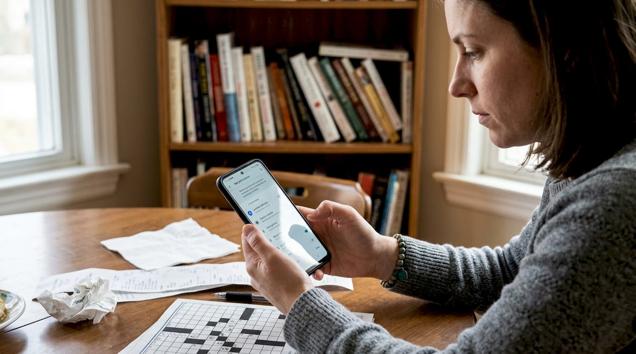 Woman reviewing app privacy settings on phone