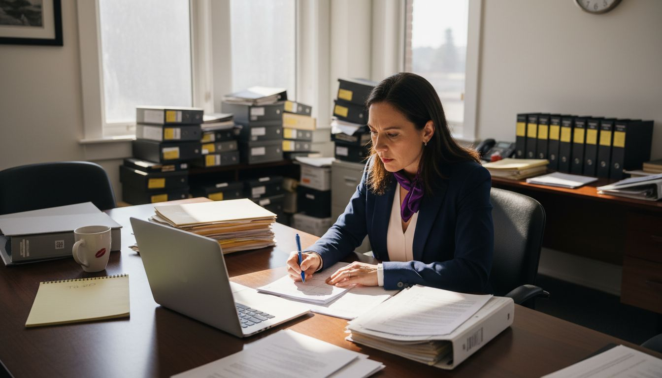 Lawyer preparing for trial in office
