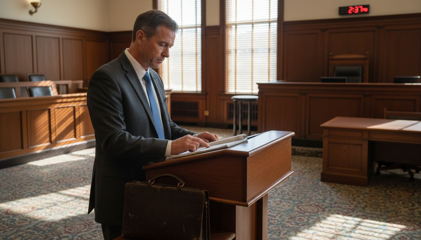 Attorney presenting at courthouse lectern