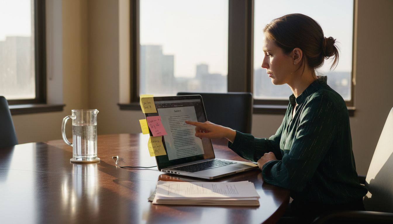 Paralegal reviewing digital trial exhibits