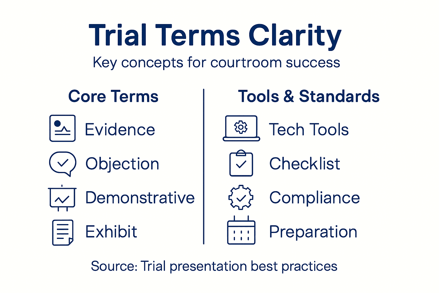 Infographic summarizing trial terminology concepts
